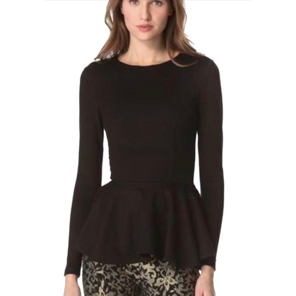 Torn By Ronny Kobo Judy Peplum Long Sleeve Blouse Black Size‎ Small